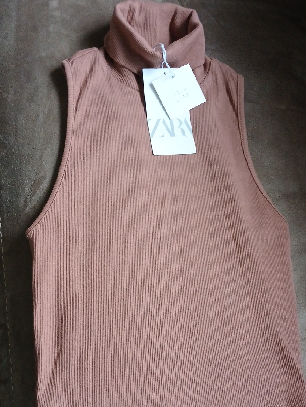 Zara Sleeveless Ribbed Turtleneck Tank - Mauve